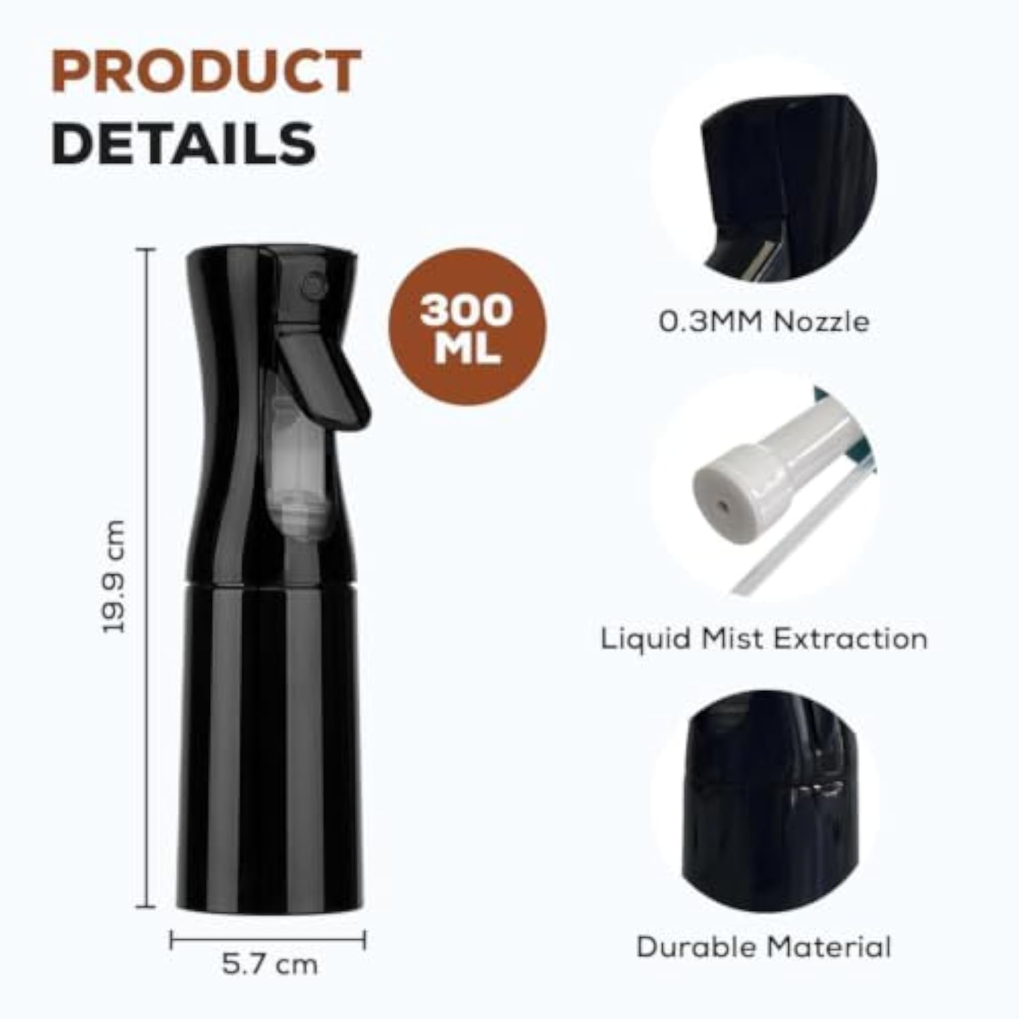 Continuous Fine Mist Spray Bottle 300ml for Hair & Skin